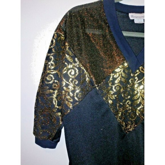 PARTY TOP womens GOLD BLACK vintage European Club Sz M MADE IN USA V neck - Picture 4 of 6